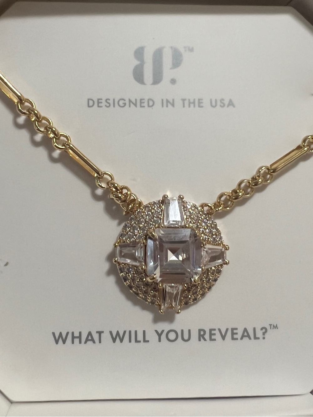 bp Gold-tone Crystal Medallion Necklace - Gold Clear